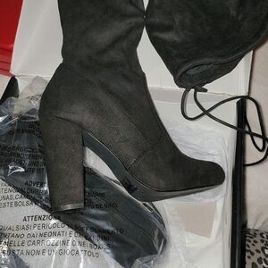 Fashion Nova Charcoal Heeled Boots